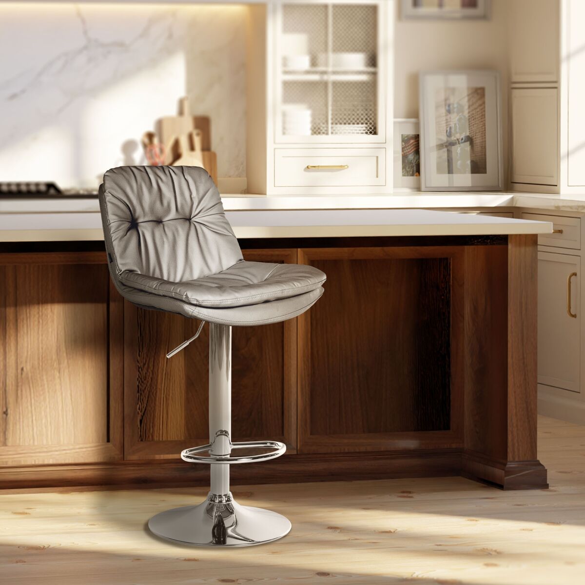 Taburete de bar laurel en polipiel simil cuero gris 54x46x92 cm