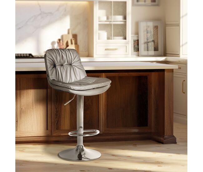Taburete de bar laurel en polipiel simil cuero gris 54x46x92 cm