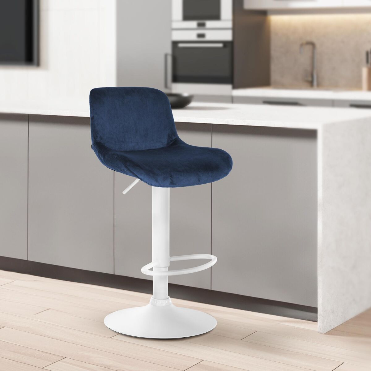 taburete de bar solon blanco terciopelo azul 50x50x85 cm