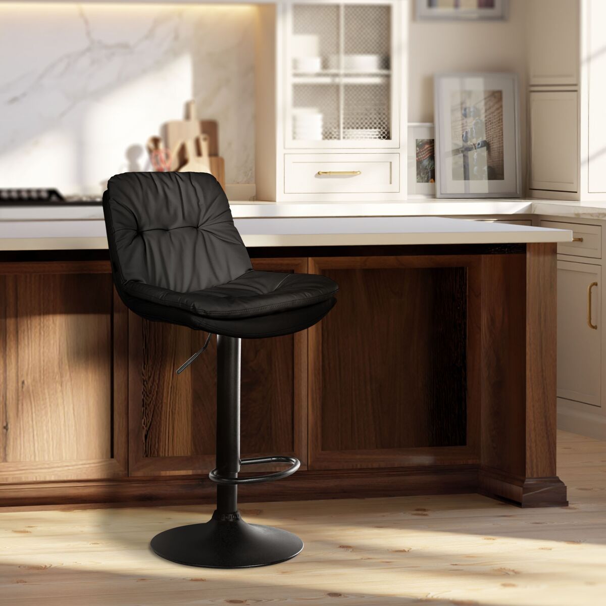 Taburete de bar laurel en polipiel simil cuero negro 54x46x92 cm