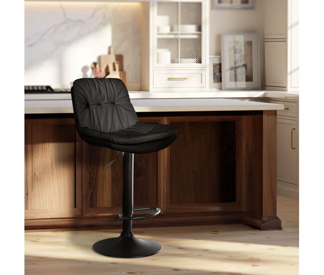 Taburete de bar laurel en polipiel simil cuero negro 54x46x92 cm
