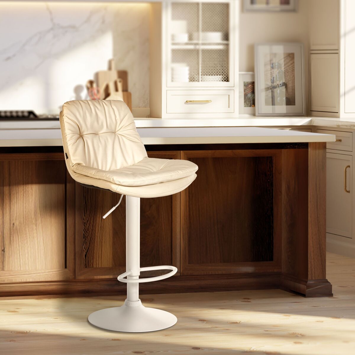 Taburete de bar laurel en polipiel simil cuero crema 54x46x92 cm