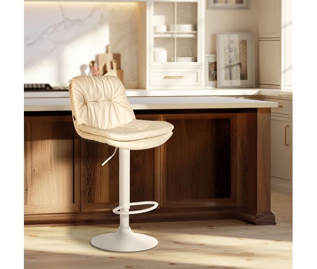 Taburete de bar laurel en polipiel simil cuero crema 54x46x92 cm