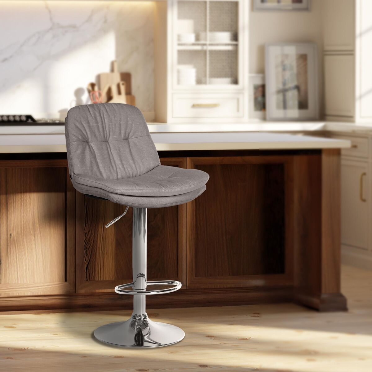 Taburete de tela laurel gris 54x46x92 cm
