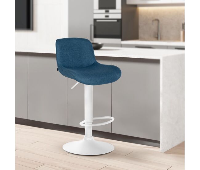 Taburete de bar solon blanco tela azul 50x50x85 cm