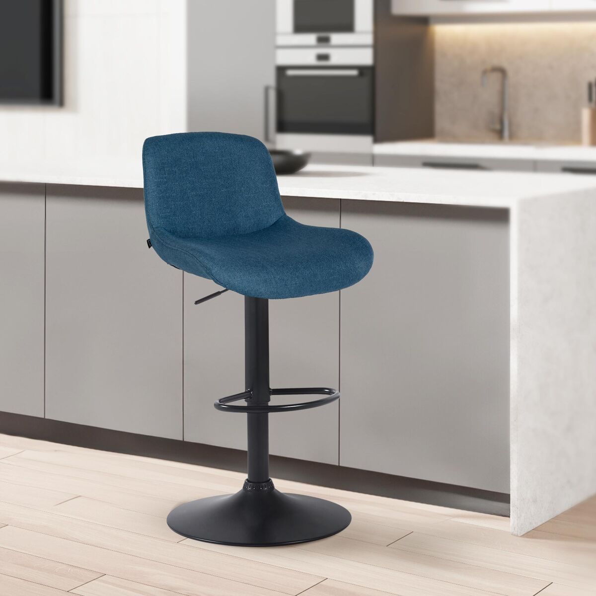 Taburete de bar solon negro tela azul 50x50x85 cm