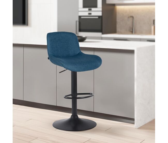 Taburete de bar solon negro tela azul 50x50x85 cm