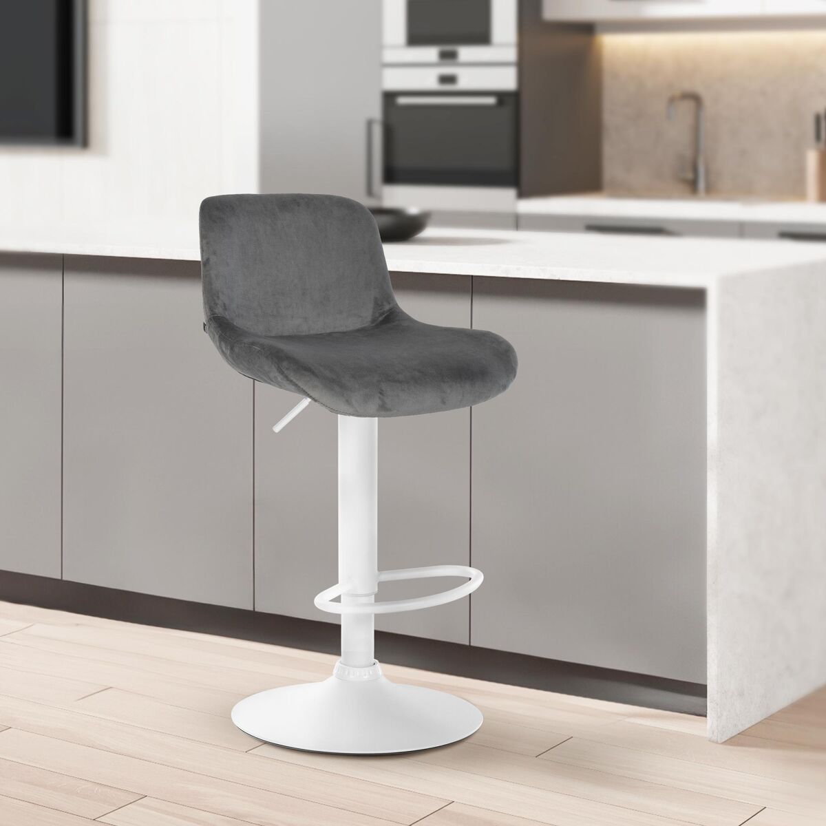 Taburete de bar solon blanco terciopelo gris oscuro 50x50x85 cm