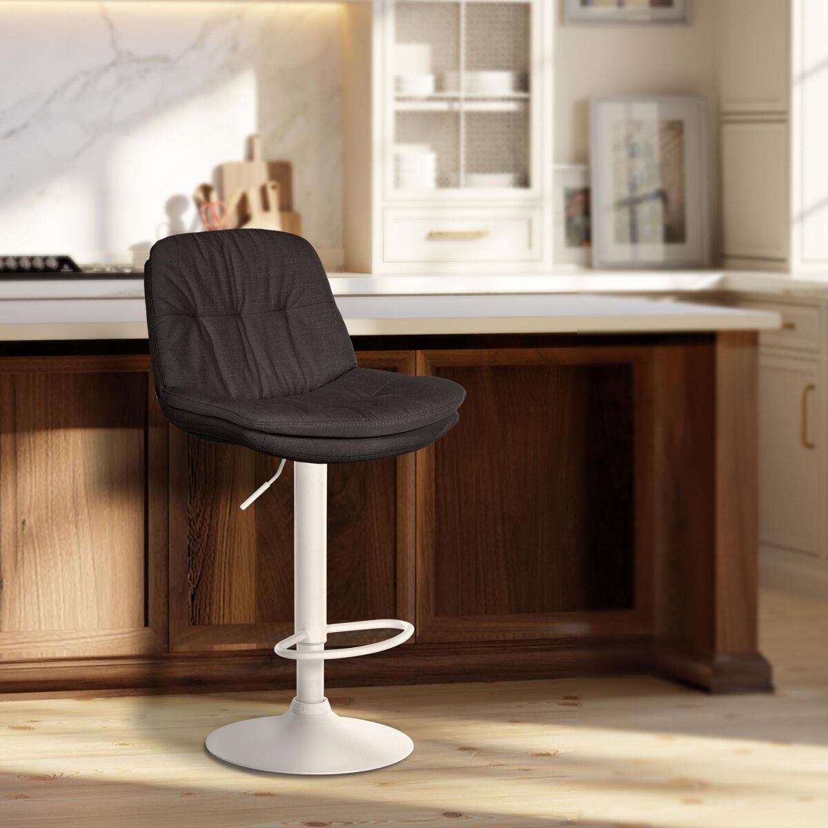 Taburete de tela laurel gris oscuro 54x46x92 cm