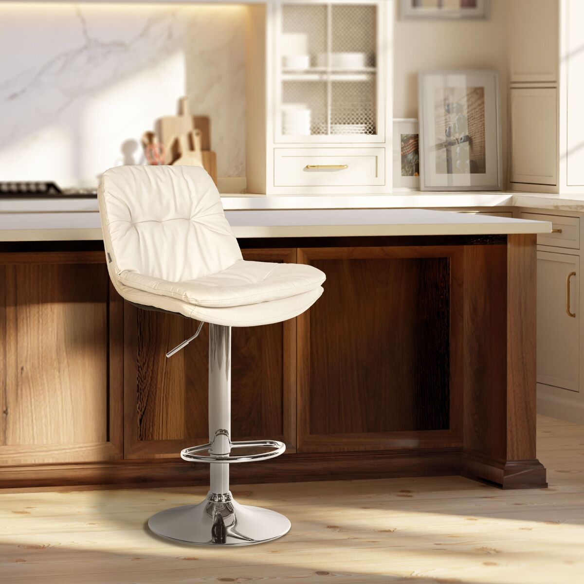 Taburete de bar laurel en polipiel simil cuero blanco 54x46x92 cm