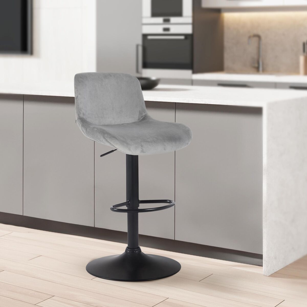 Taburete de bar solon negro terciopelo gris 50x50x85 cm