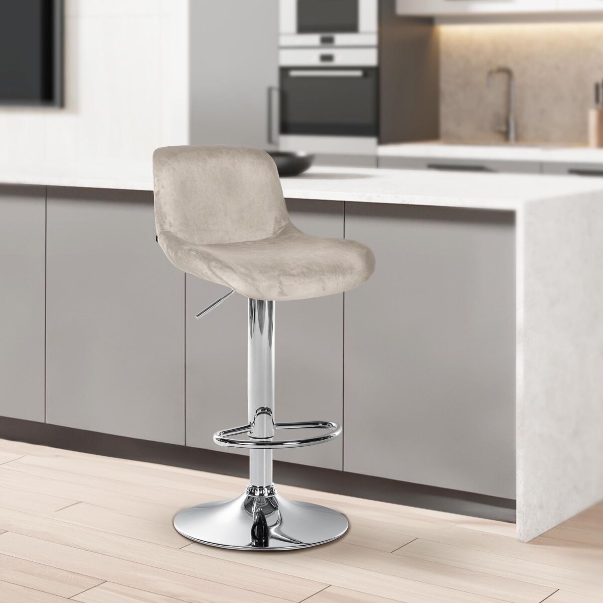 Taburete de bar cromado solon terciopelo crema 50x50x85 cm