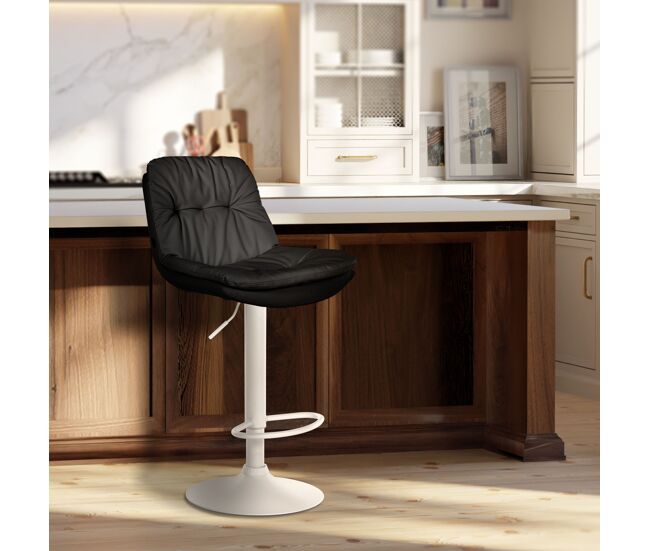 Taburete de bar laurel en polipiel simil cuero negro 54x46x92 cm