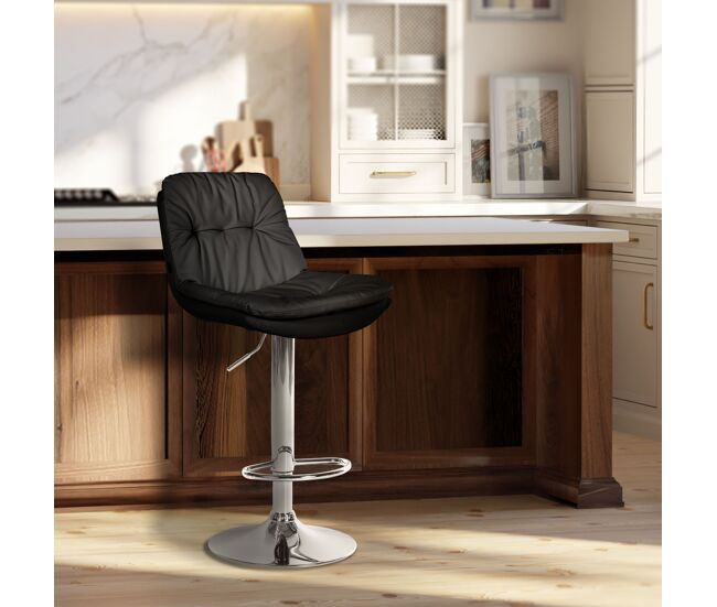 Taburete de bar laurel en polipiel simil cuero negro 54x46x92 cm