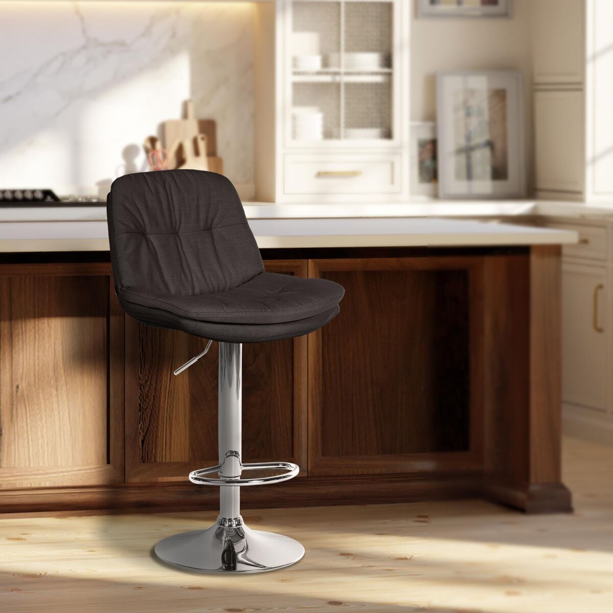 Taburete de tela laurel gris oscuro 54x46x92 cm