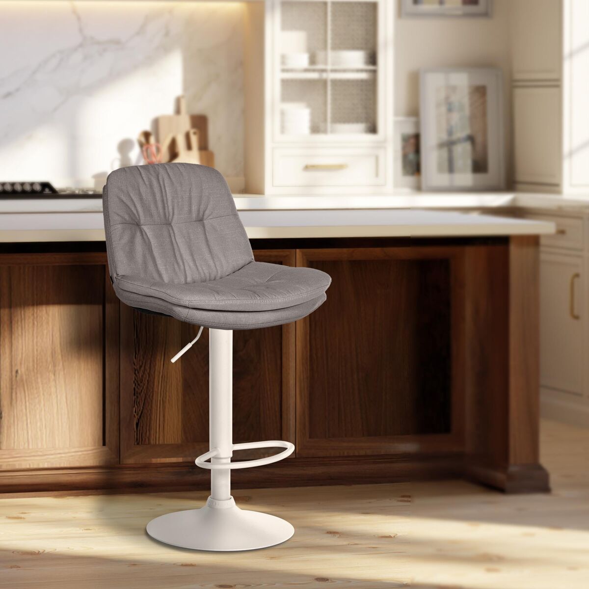 Taburete de tela laurel gris 54x46x92 cm