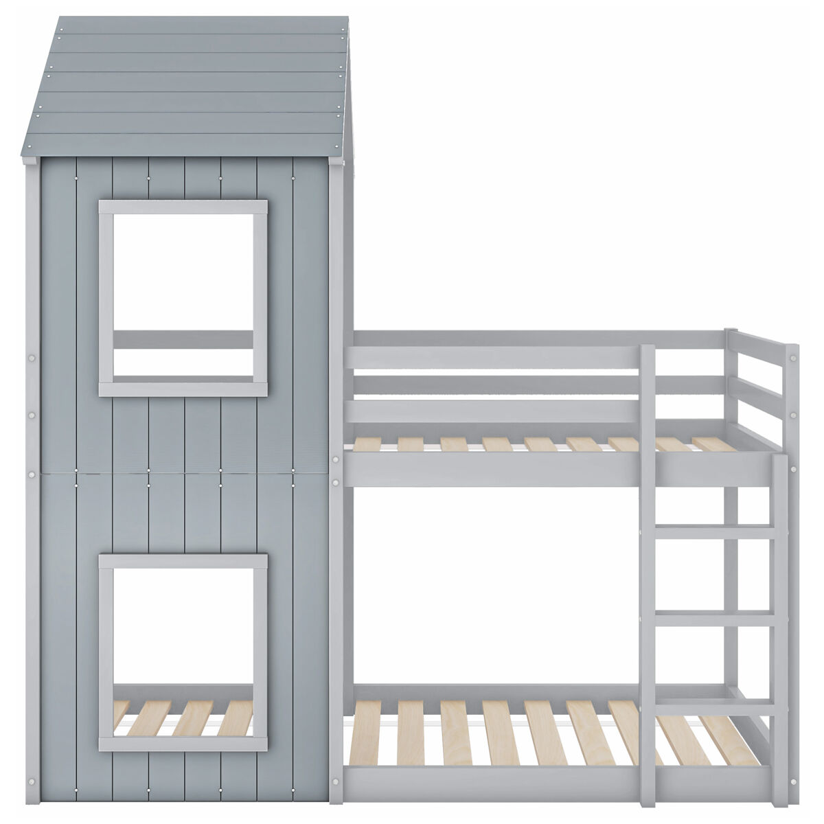 litera cabina 90x200 cm - madera maciza - con 2 ventanas - gris