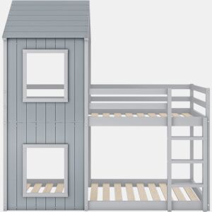 Beliche cabina 90x200 cm - madeira maciça - com 2 janelas - Cinzento
