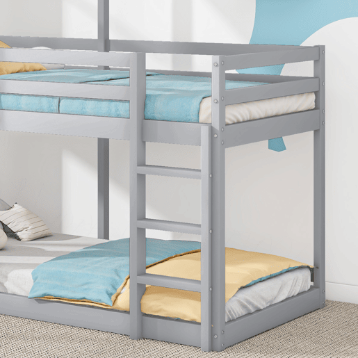 Beliche cabina 90x200 cm - madeira maciça - com 2 janelas - Cinzento