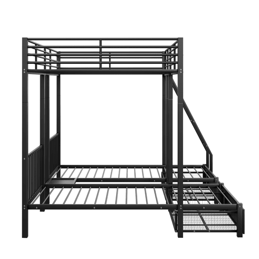 Beliche para 3 crianças com 2 gavetas - 140x200cm e 2x90x200cm - estrutura de colchão - Preto (colchão não incluído)