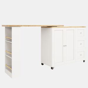 Aparador?Móvel bar com mesa giratória - MDF - 3 gavetas e 2 portas - Branco