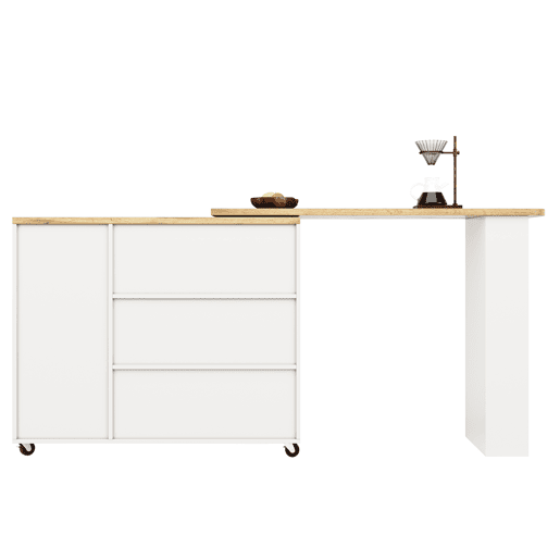 Aparador?Móvel bar com mesa giratória - MDF - 3 gavetas e 2 portas - Branco