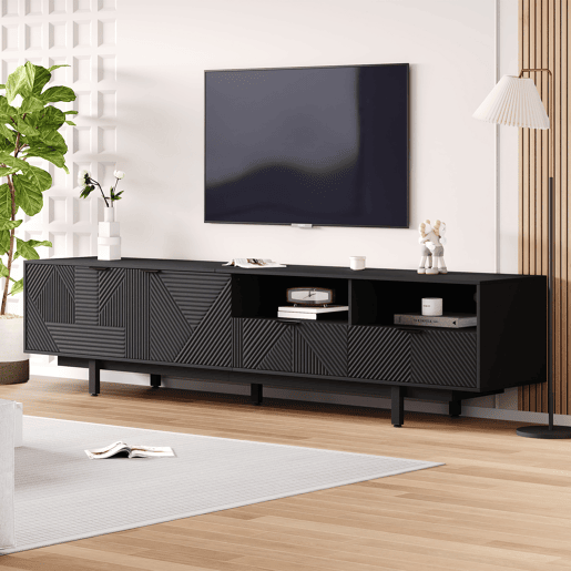 Armário TV 200 cm - com 3 compartimentos e 2 gavetas - Capacidade máxima TV 90u201D - Preto Armário TV 200 cm - com 3 compartimentos e 2 gavetas - Capacidade máxima TV 90u201D - Preto