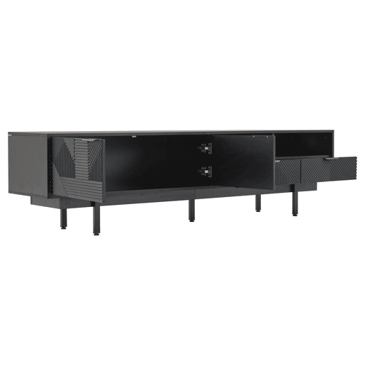 Armário TV 200 cm - com 3 compartimentos e 2 gavetas - Capacidade máxima TV 90u201D - Preto Armário TV 200 cm - com 3 compartimentos e 2 gavetas - Capacidade máxima TV 90u201D - Preto