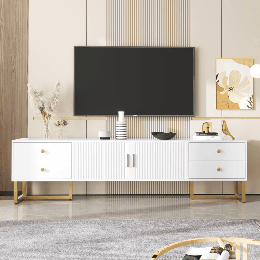 Móvel TV 175 cm - 2 portas texturadas e 4 gavetas - em MDF - Branco