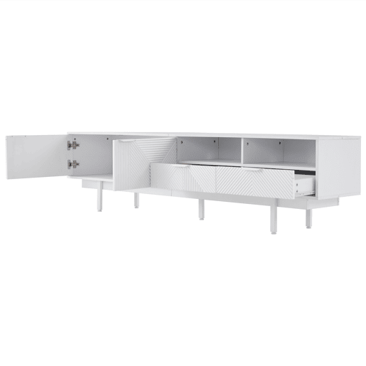 Armário TV 200 cm - com 3 compartimentos e 2 gavetas - TV 90u201D capacidade máxima - Branco