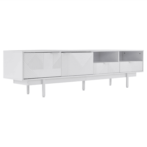 Armário TV 200 cm - com 3 compartimentos e 2 gavetas - TV 90u201D capacidade máxima - Branco
