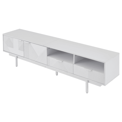 Armário TV 200 cm - com 3 compartimentos e 2 gavetas - TV 90u201D capacidade máxima - Branco