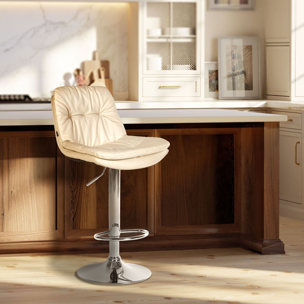 Taburete de bar laurel en polipiel simil cuero crema 54x46x92 cm