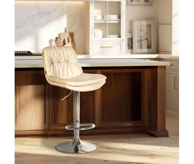 Taburete de bar laurel en polipiel simil cuero crema 54x46x92 cm