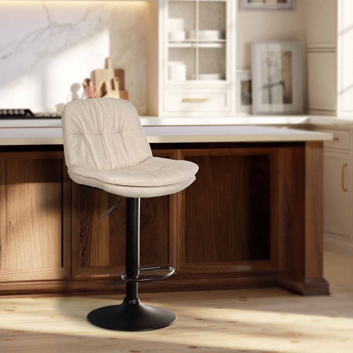 Taburete de tela laurel crema 54x46x92 cm