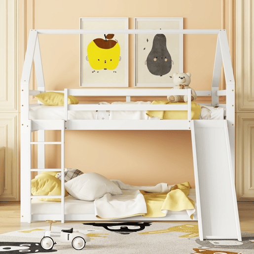 Beliche com escorrega e escada - 140x200 cm - estrutura em pinho maciço - Branco