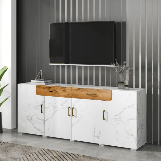 Aparador L 200 cm - 4 portas com 2 gavetas - Branco