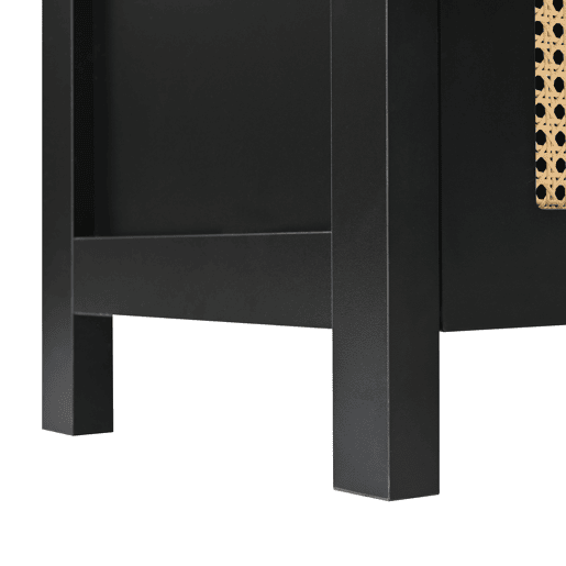 Aparador moderno com prateleiras reguláveis - portas de rotim - MDF - Preto