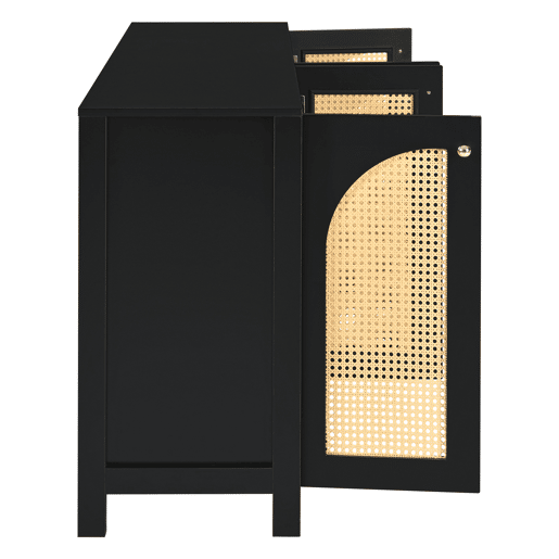 Aparador moderno com prateleiras reguláveis - portas de rotim - MDF - Preto
