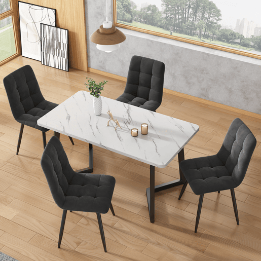Conjunto de 4 cadeiras de jantar - estrutura metálica - tecido de veludo - cinzento