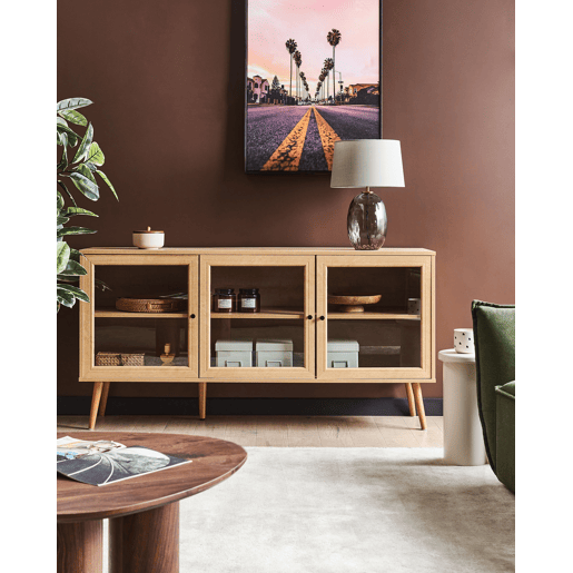 Armário com vitrine ALBANY 150 cm Castanho claro