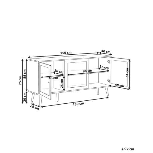 Armário com vitrine ALBANY 150 cm Castanho claro
