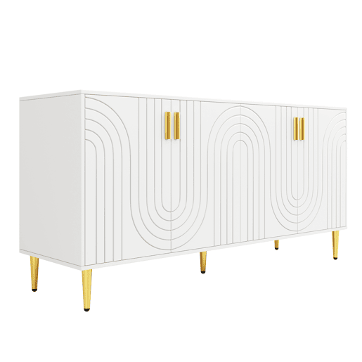 Aparador moderno - 4 portas com padrão ondulado - em MDF - Branco