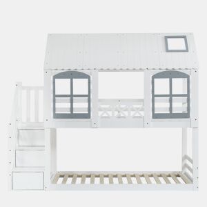 Beliche de madeira 90x200 cm - com escada para arrumação - Branco