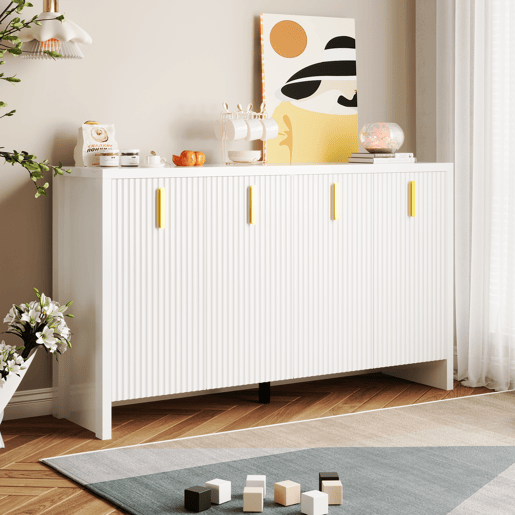 Aparador moderno - com prateleiras reguláveis - puxadores dourados - Branco