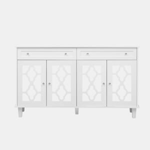 Aparador baixo - 2 portas de vidro com 2 gavetas e prateleiras reguláveis - Branco