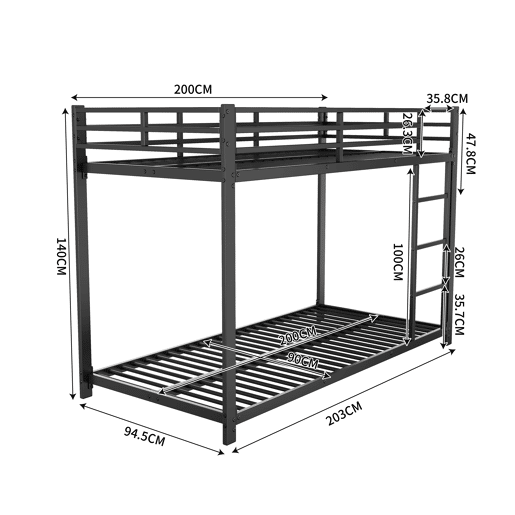 Beliche de ferro para crianças 90x200 cm - Preto
