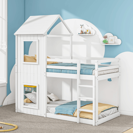 Beliche cabina 90x200 cm - madeira maciça - com 2 janelas - Branco Beliche cabina 90x200 cm - madeira maciça - com 2 janelas - Branco