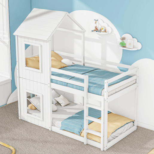 Beliche cabina 90x200 cm - madeira maciça - com 2 janelas - Branco Beliche cabina 90x200 cm - madeira maciça - com 2 janelas - Branco