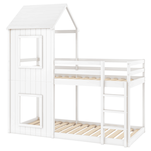 Beliche cabina 90x200 cm - madeira maciça - com 2 janelas - Branco Beliche cabina 90x200 cm - madeira maciça - com 2 janelas - Branco